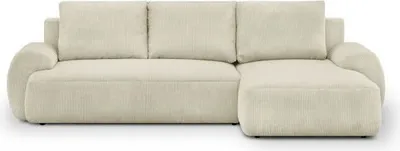 Produktbild von MILO 3-Sitzer-Sofa für die rechte Ecke - Beigefarbener Cord - Aufbewahrungsbox - L 264 x H 84 x T 99/145 cm