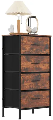 Imagen del producto de Cómoda Zimilo con 4 cajones de tela, estrecho armario de almacenamiento de estilo vintage, estantería para dormitorio, pasillo y salón, 45x30x91 cm