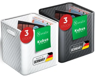Produktbild von Novaliv 4 Stück Kunststoff Boxen für Kallax Regal Anthrazit & Weiß Körbe 30x30 Aufbewahrungsbox Schrank Kisten ideal als Kisten für Kallax Regal Faltboxen 30x30x30 cm Falt box 30x30 als Kallax Kisten