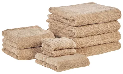 Image de Lot de 9 serviettes en coton éponge Beige Mitiaro Lumarko