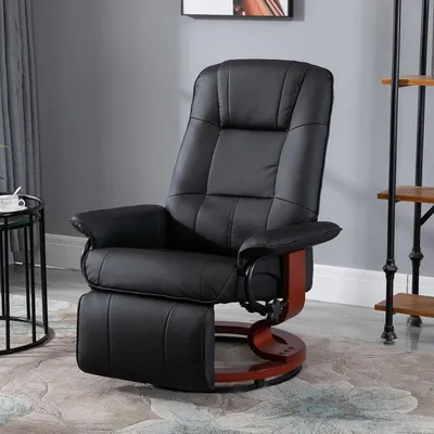 Obrázek produktu pro Křeslo Sweiko Relax, křeslo pro sledování televize, křeslo s polohováním, umělá kůže, otočné o 360°, sklon až 145°, barva černá, rozměry 78 x 87 x 100 cm