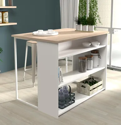 Produktbild von Parisot Küchentheke "Socool12" in weiß und Jackson Eiche Kücheninsel 116 x 90 cm