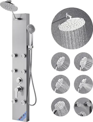 Zdjęcie produktu dla Panel prysznicowy SucceBuy ze stali nierdzewnej z deszczownicą i dyszami masującymi, 124 cm