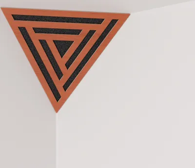 Produktbild von 6er-Set Decken-Eck-Bassfalle «Triangle-SCIFI» Akustikschaumstoff mit perforierter laminierter HDF-Platte | 42x42x42cm | Dreieckige Pyramiden-Bassfalle| Farbe: Kirschbaum