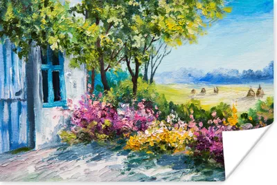 Produktbild von MuchoWow® Poster Malerei - Pflanzen - Blumen - Haus - Öl 120x80 cm - Bilder