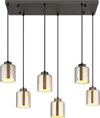Produktbild von LED Hängeleuchte, schwarz-chrom, Glas, 6-flammig, H 120 cm