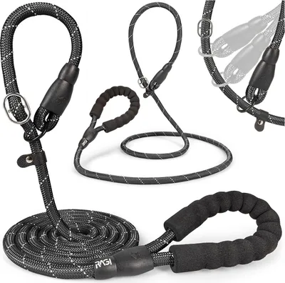 Produktbild von Hundeleine große Hunde Trainingsleine Zugstopp RAGI Führleine Retrieverleine Moxonleine Schlupfleine Erziehung Laufleine Robust Schwarz 2,2 m 12 mm