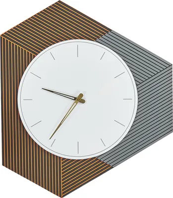 Produktbild von BELIANI Wanduhr Weiß Orange Grau MDF u. Metall Geometrisch mit Zeigern Indizes Batteriebetrieben ohne Zahlen Sekundenzähler Modern Uhr für Kinder