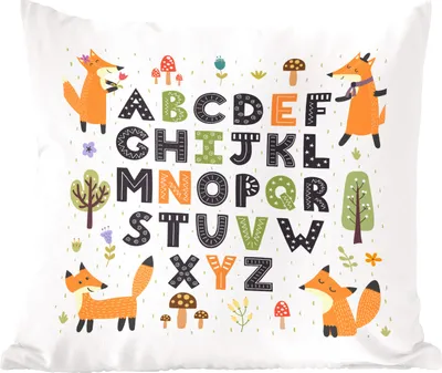 Produktbild von MuchoWow® Zierkissen Sofakissen Wohnzimmer Dekokissen 40x40 cm Illustration Alphabet mit glücklichen Füchsen - Foto Kissen - Schlafzimmer Dekoration