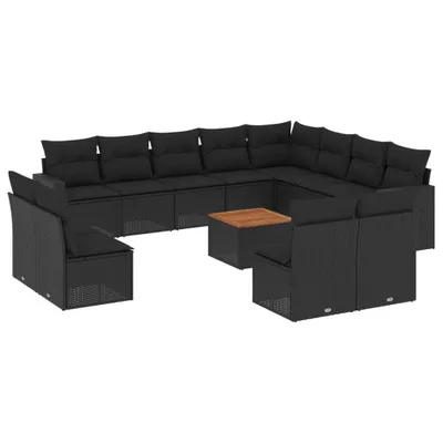 Produktbild von vidaXL 13-tlg. Garten-Sofagarnitur mit Kissen Schwarz Poly Rattan