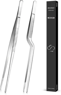 Image de Pince de cuisine en acier inoxydable de 30 cm, pointes précises, pour le barbecue et le service