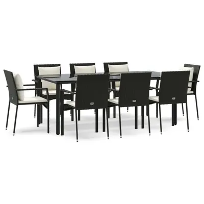 Obrázek produktu pro vidaXL 9dílný zahradní jídelní set s polštáři Black Poly Rattan