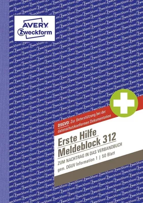 Zdjęcie produktu dla Avery Zweckform® 312 Bloczek raportowy pierwszej pomocy - A5, 50 arkuszy