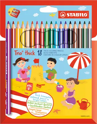 Produktbild von Dreikant-Buntstift - STABILO Trio dick - 18er Pack - mit 18 verschiedenen Farben und Spitzer