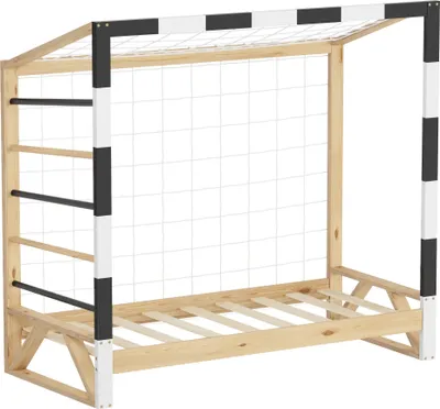 Obrázok produktu pre ML-Design detská posteľ futbalová bránka 70x140 cm drevená posteľ s lamelovým rámom rebrík na lezenie a sieť posteľ pre mládež z borovicového dreva jednolôžková posteľ pre deti hádzanárska bránka
