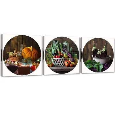 Produktbild von Set mit gemälden auf leinwand küche im herbst 120x40 cm Feeby farbe wandbild bereit zum aufhängen