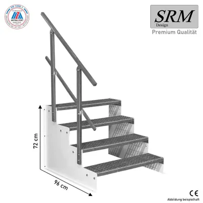 Zdjęcie produktu dla 4-stopniowe schody wolnostojące model 2 wolnostojące białe schody stalowe wysokość stopnia 18 cm szerokość 100 cm wysokość 72 cm z poręczą z jednej strony