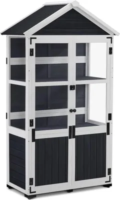Imagen del producto de Armario de jardín de madera, pequeño, casa de jardín exterior, cobertizo para herramientas resistente a la intemperie, invernadero para exteriores, ideal para balcón o terraza, 100 x 53 x 178 cm, modelo 0111 (gris antracita)