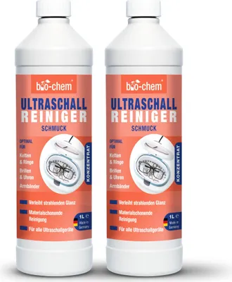 Produktbild von bio-chem Ultraschallreiniger Konzentrat 2x 1000 ml inkl. Dosierbecher, geruchsfrei, alkoholfrei, Reinigungszusatz für Ultraschallgeräte/Ultrasonic-Cleaner für Brillen, Schmuck u.v.m.