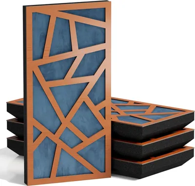 Productafbeelding van Set van 10 smalle akoestische panelen SKYROSS-F, 50x25x5 cm, kersenhout/blauw