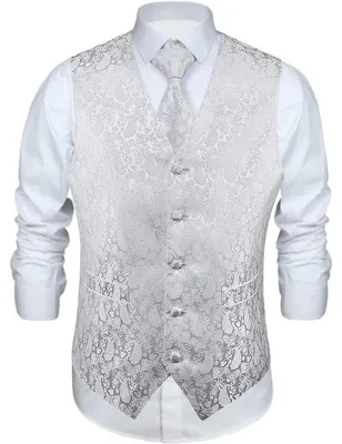 Produktbild von Anzugweste Herren Paisley Jacquard Set mit Krawatte und Einstecktuch Weiß L