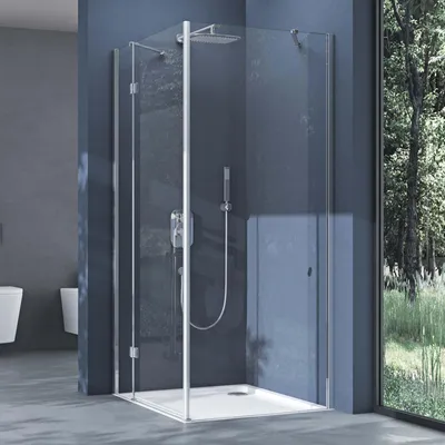 Produktbild von doporro Eck-Duschkabine Eckdusche 100x140x190cm Glasdusche inkl. 4cm flacher Duschtasse in Weiß ESG-Sicherheitsglas Klarglas inkl. Easy-Clean-Beschichtung Rav05K