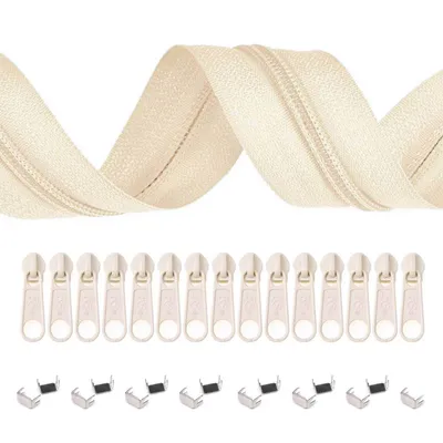 5m Endlos-Reißverschluss 3mm mit 10 Zippern und 15 Endstücke hellbeige
