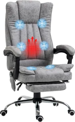 Image de HOMCOM Fauteuil de bureau massant chauffant fauteuil bureau confortable hauteur réglable dossier inclinable repose-pied revêtement synthétique gris