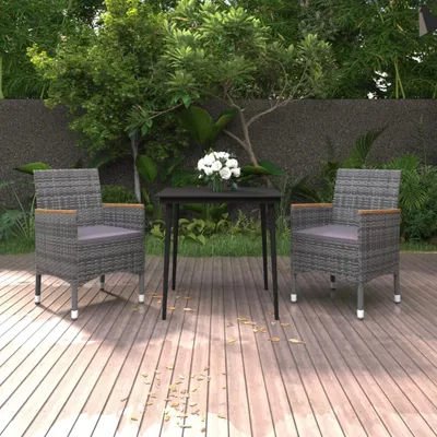 Image de The Living Store Ensemble de jardin 3 pièces avec coussins Poly rotin et verre