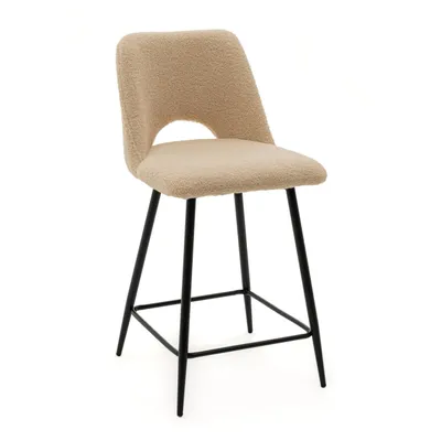 Obrázok produktu pre Barová stolička NEW HOME ORO, jedálenská stolička, čalúnená obývacia stolička - tmavo béžová - moderný nábytok z buklé teddy