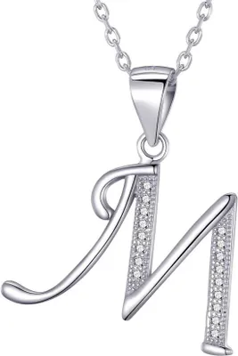 Productafbeelding van Zilveren Halsketting Dames met Letterhanger en Zirkonia Steentjes 925 Gerhodineerd