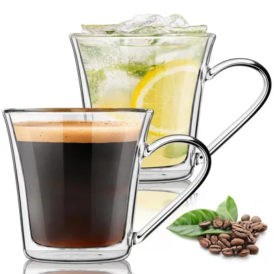 Image de Tasses à cappuccino avec anse, lot de 2, 360 ml, en verre borosilicaté, à double paroi
