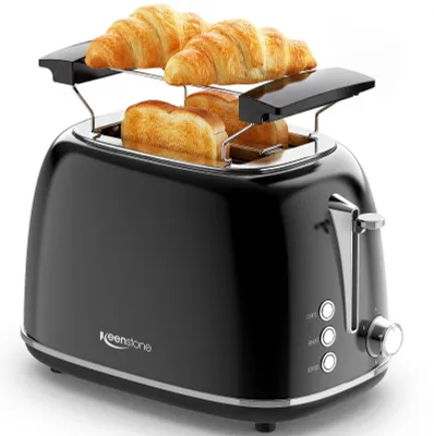 Image de Toaster Keenstone, 2 fentes, design rétro en acier inoxydable, fentes larges, 6 niveaux de brunissage