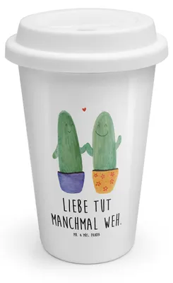 Produktbild von Mr. & Mrs. Panda Thermobecher Kaktus Liebe - Weiß - Geschenk, Thermokaffeebecher, Trennung, ToGo Kaffeebecher, Paar, Mehrwegbecher, Love, To Go, Kakteen, Hochzeit