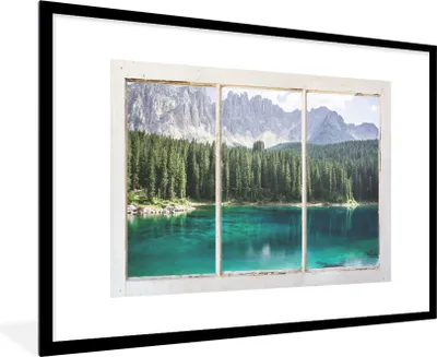 Produktbild von MuchoWow® MuchoWow® Gerahmtes Poster Aussicht - Baum - Wasser 90x60 cm - Poster mit zchwarzem Bilderrahmen - Wanddekoration - Fotos