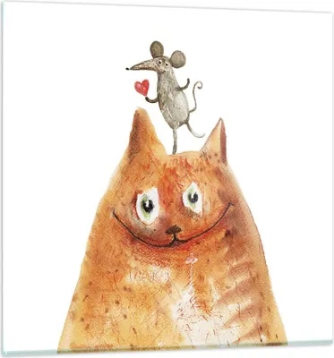 Produktbild von Bilder auf glas - Einteilig - Katze Maus Kinder - 70x70cm - Glasbilder - Wandbilder - Bilder - zum Aufhängen bereit - Wanddekoration aus Glas - Glas Bilder - Wandbild auf Glas - GAC70x70-4195