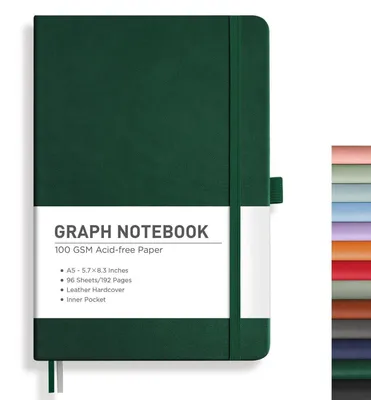Immagine prodotto di Quaderno A5 a quadretti, copertina rigida, carta da 100 g/m², 192 pagine, color verde scuro