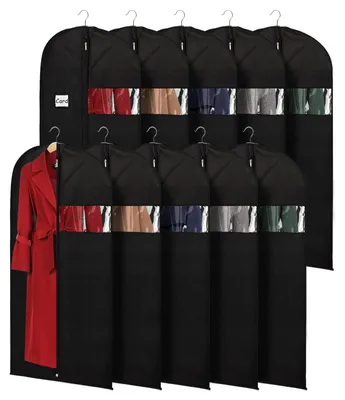 Image de Sac à vêtements, 152 cm (lot de 10), sac de rangement pour vêtements, penderie à fermeture éclair, sacs à vêtements et blazers avec rabat et œillets, noir