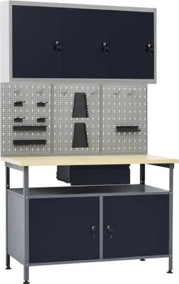 Image de The Living Store Établi avec 3 panneaux à outils et 1 armoire murale