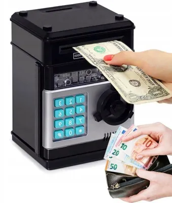 Zdjęcie produktu dla Bankomat skarbonka elektroniczna sejf z kodem PIN na monety i banknoty interaktywna nauka oszczędzania dla dziecka