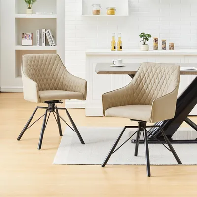 Produktbild von CLIPOP 2er Set Esszimmerstuhl,Drehstuhl aus Kunstleder, gepolsterter Empfangsstuhl,Beige
