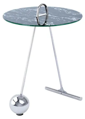 Productafbeelding van Padiro ronde bijzettafel - Ø 46 x 60 cm - Zilverkleurig / Zwart - Modern Art deco Glamour, Marmerlook - Glas, Staal