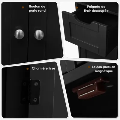 Immagine prodotto di Mobiletto da bagno a pavimento, con ripiano a giorno e 2 cassetti, colore nero.