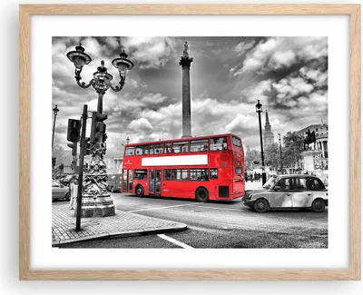 Produktbild von Gerahmtes Poster - Rahmen in heller Eiche - Trafalgar Platz Taxi London - 50x40 cm - Wand Bild - Wanddeko - Wandbilder - Wandposter - Bilderrahmen - Bilder - Kunstdruck - Wandbild - P2NAA50x40-0488