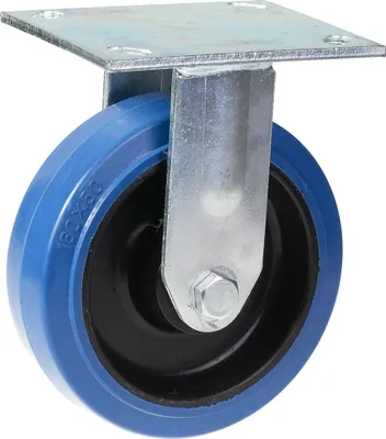 Image de 125mm fixed castor with blue elastic rubber on nylon centre wheel