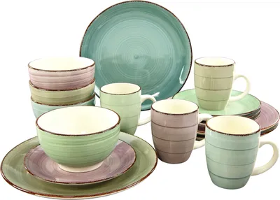 Produktbild von CreaTable 20339 Kombiservice Bella Casa für 4 Personen, Uni + Uni, Steingut, rund, mehrfarbig (1 Set, 16-teilig)