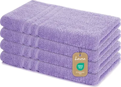 Produktbild von Lavea® 4er Set Handtuch 50x100 cm – Saugstarke und Weiche Handtücher aus 100% Baumwolle, Frottierserie Elena – Lavendel