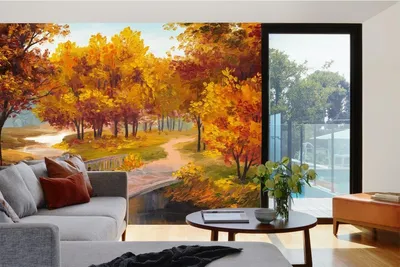 Produktbild von Vlies Fototapete GEMÄLDE - HERBSTWALD MIT EINEM FLUSS 375 x 250 cm (inkl. Kleister) - Vlies Tapete, Wandtapete, Wandbilder - Tapete für Wohnzimmer Schlafzimmer, Büro, Küche - Montagefertig