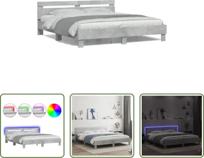 Produktbild von The Living Store Bettgestell mit Kopfteil und LED-Beleuchtung Betongrau
