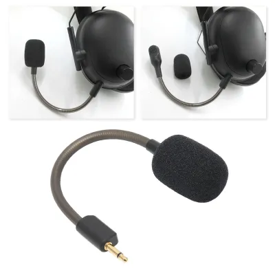 A collage of images showing a replacement microphone for a gaming headset, with close-ups of the microphone and its connection.